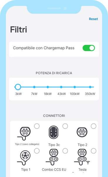 Seleziona le stazioni  di ricarica compatibili con Chargemap Pass nell'app